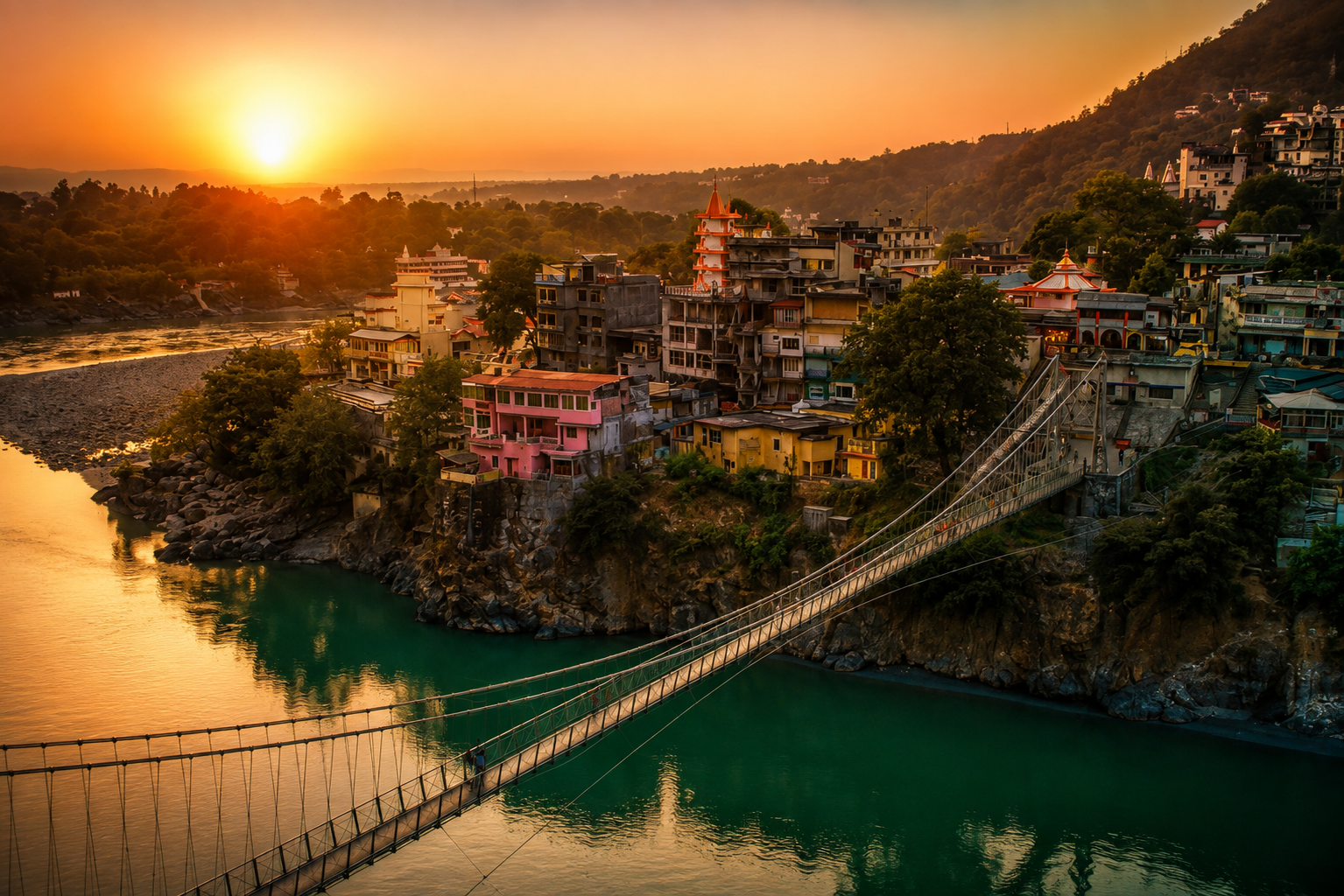 Students practising yoga in Rishikesh